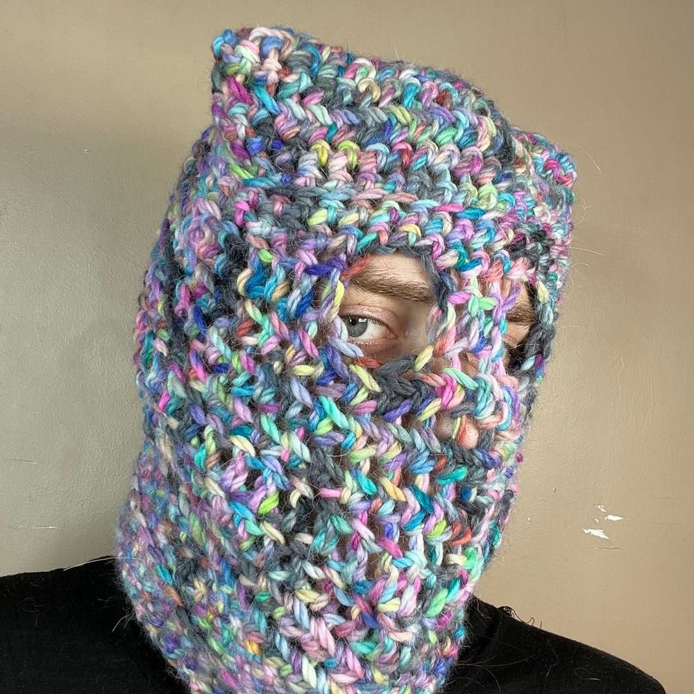 balaclava cat ears ski mask knit crochet rainbow helmet - Picture 4 of 4